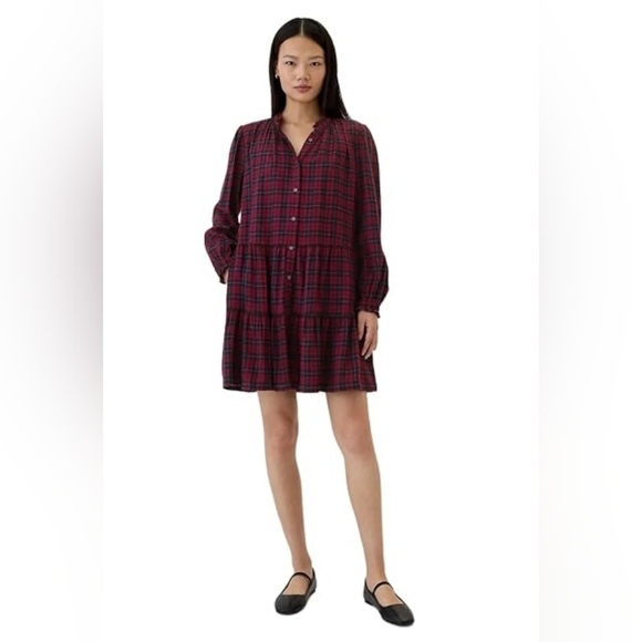 GAP Flannel Puff Sleeve Mini Shirtdress - Picture 1 of 5